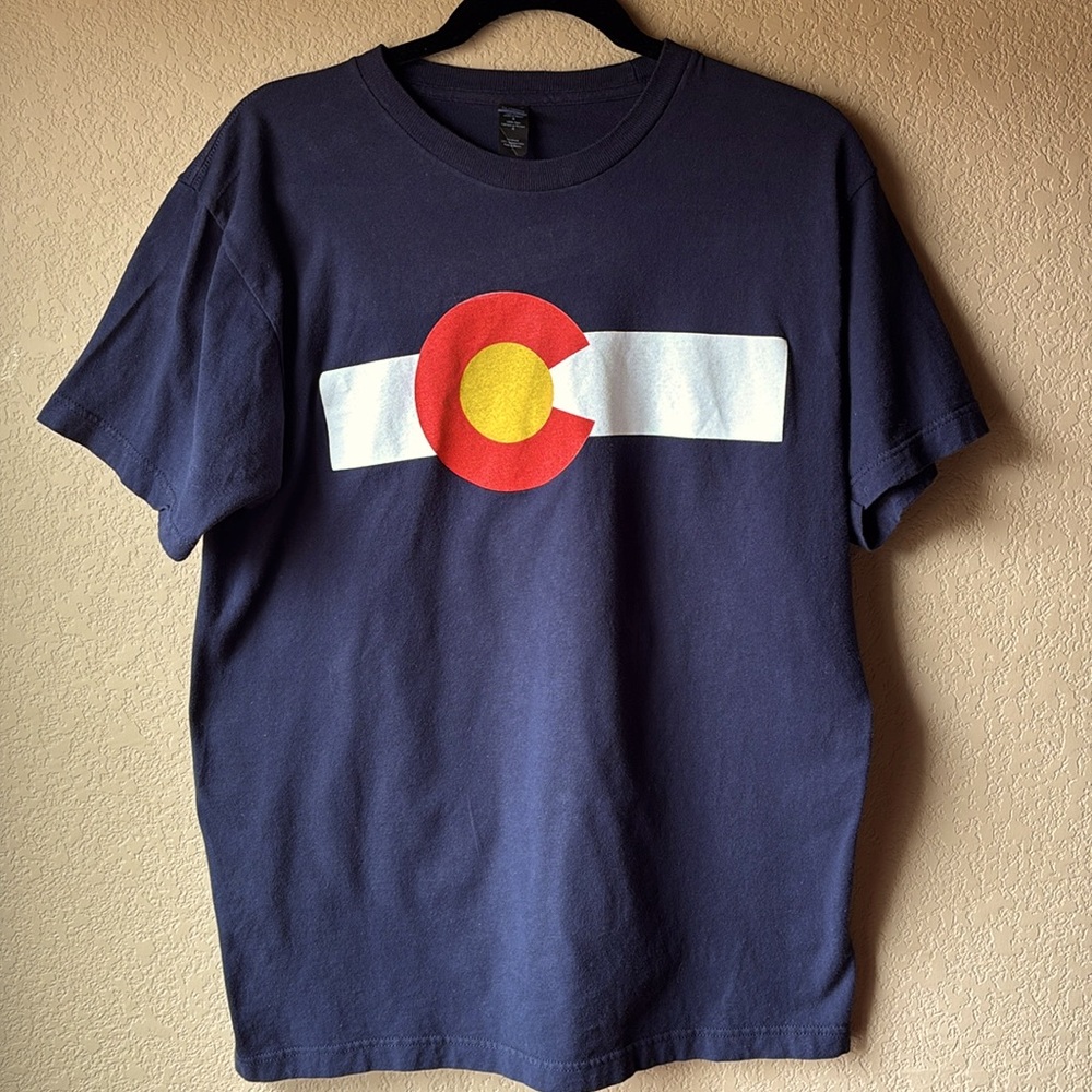 Tultex Navy Colorado Flag Short Sleeve Tee, size Large